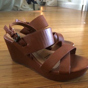 NEW*** Rubi Faux Brown Leather Wedges